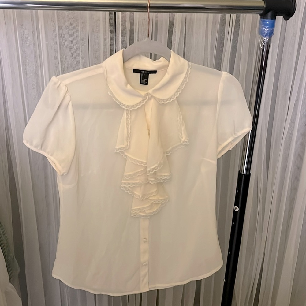 Forever 21 Cream Ruffle Blouse